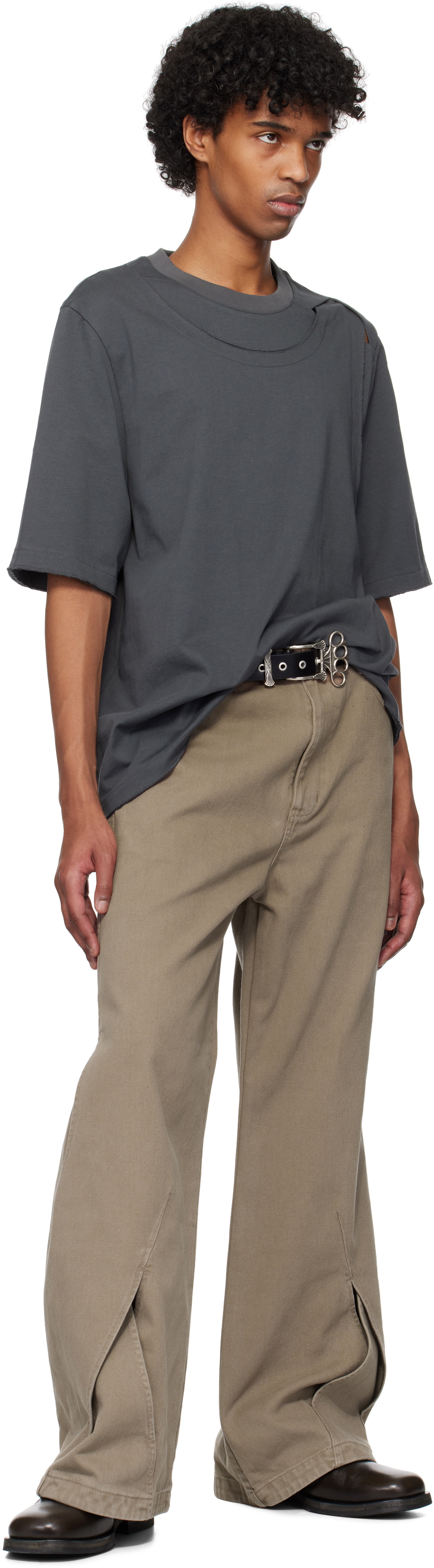 NULLUS Gray Impaled & Deconstructed Collar T-shirt