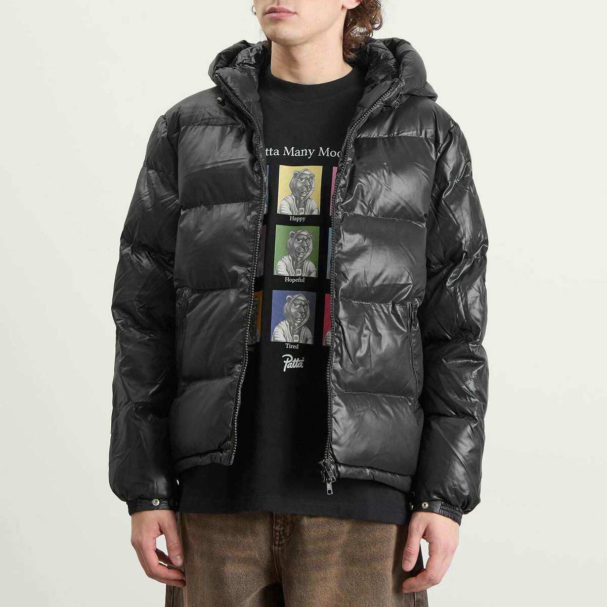 Patta Men's Quilted Script Logo Puffer Jacket in Black
