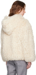 MSGM Off-White Hooded Faux-Fur Jacket