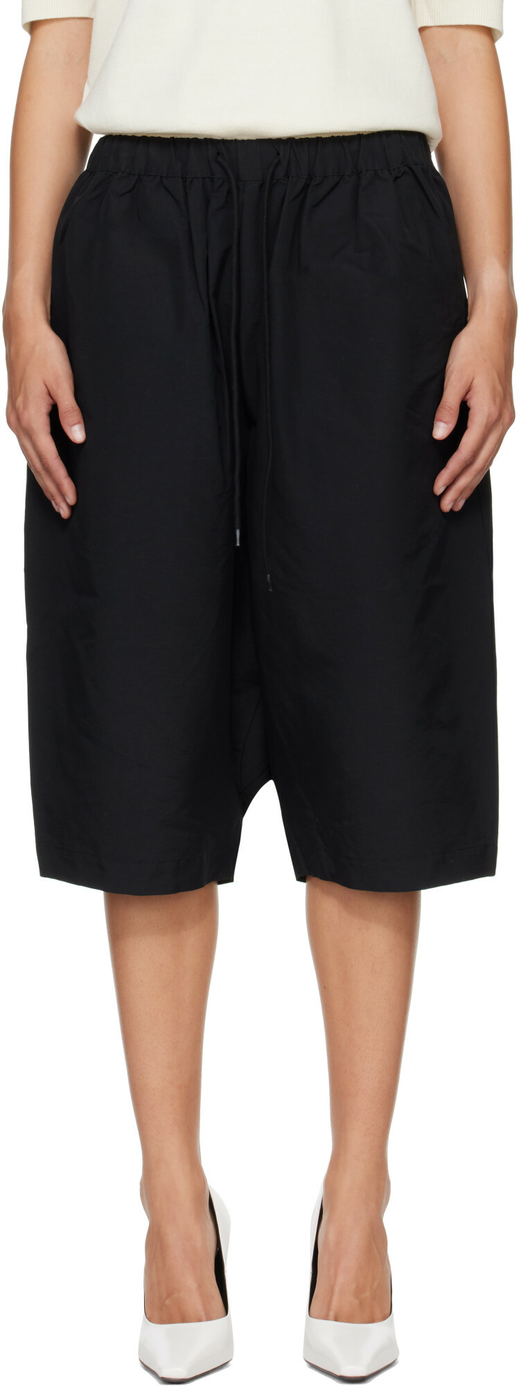 Entire Studios Black Nylon Taper Shorts
