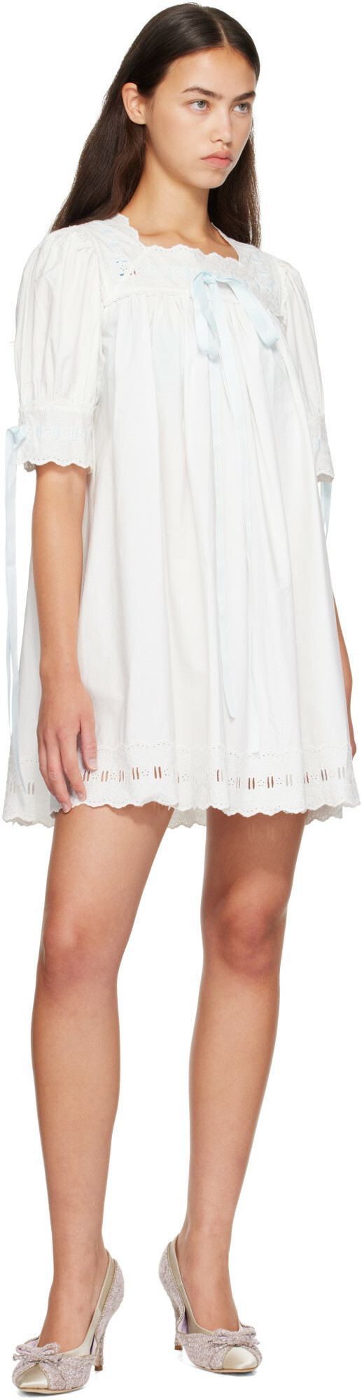 Sandy Liang White & Blue Daikon Minidress