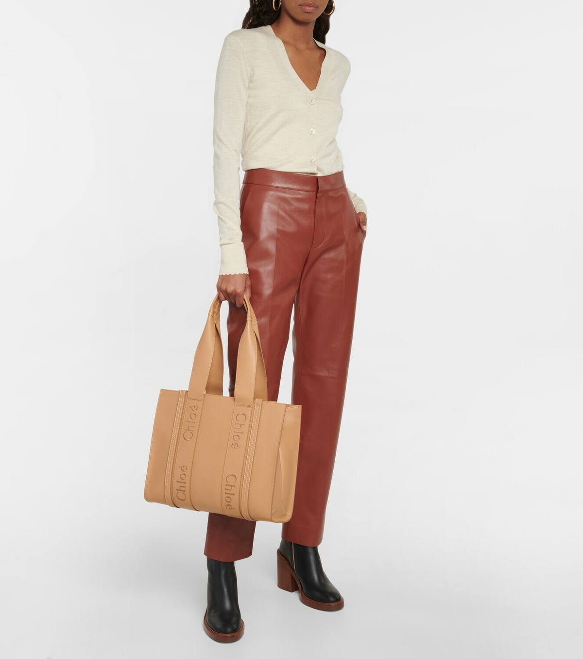Chloé WOODY MEDIUM TOT Woody Medium Tote Bag in Linen | Neiman Marcus