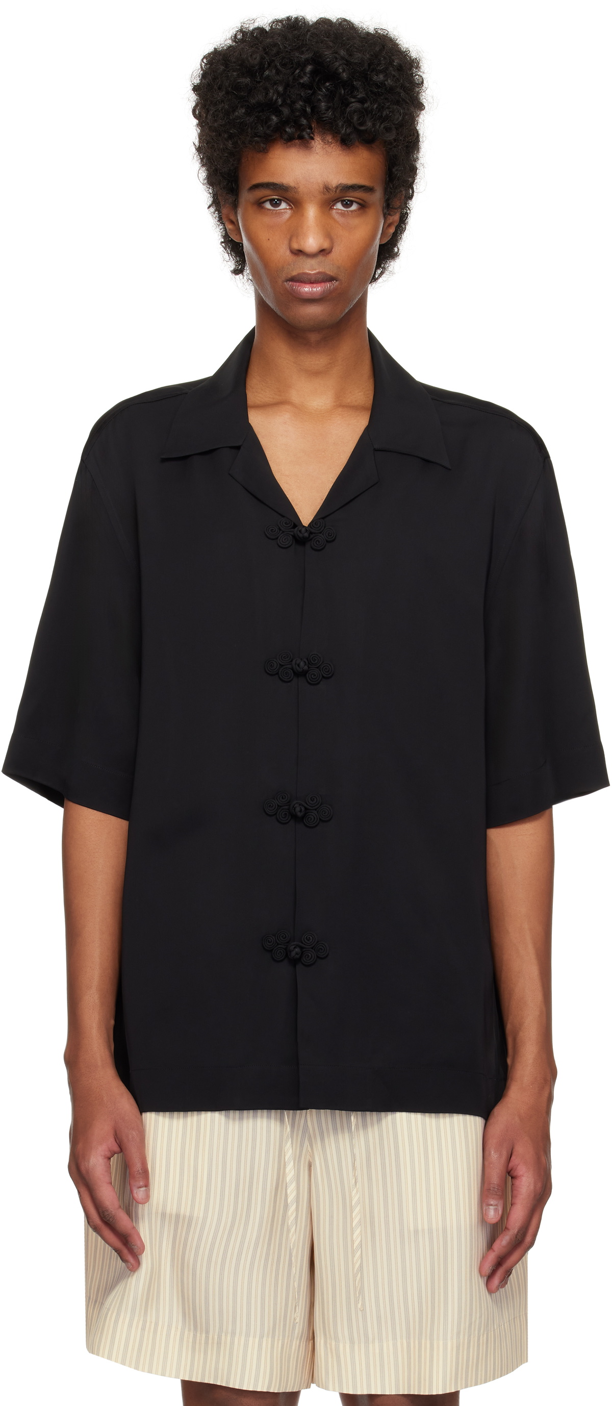 Róhe Black Knotted Button Short Sleeve Shirt