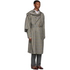 Gucci Grey and Orange Plaid Detachable Scarf Trench Coat