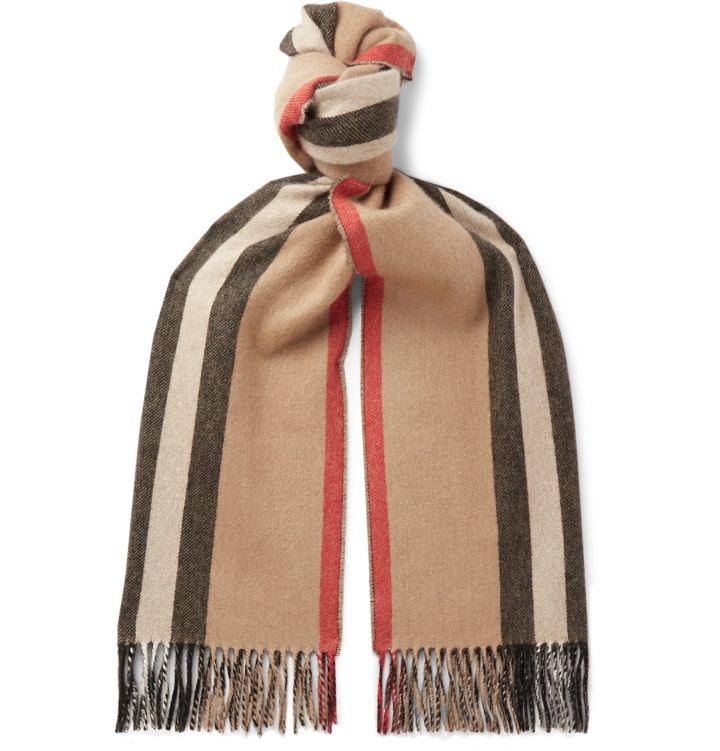 Photo: Burberry - Fringed Striped Cashmere Scarf - Neutrals