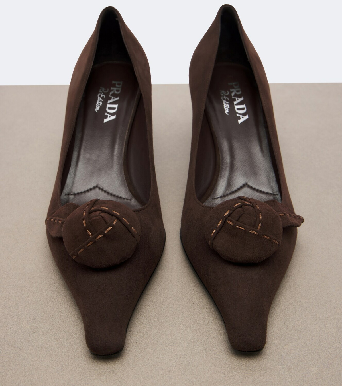 Prada Floral-appliqué suede pumps