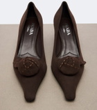 Prada Floral-appliqué suede pumps
