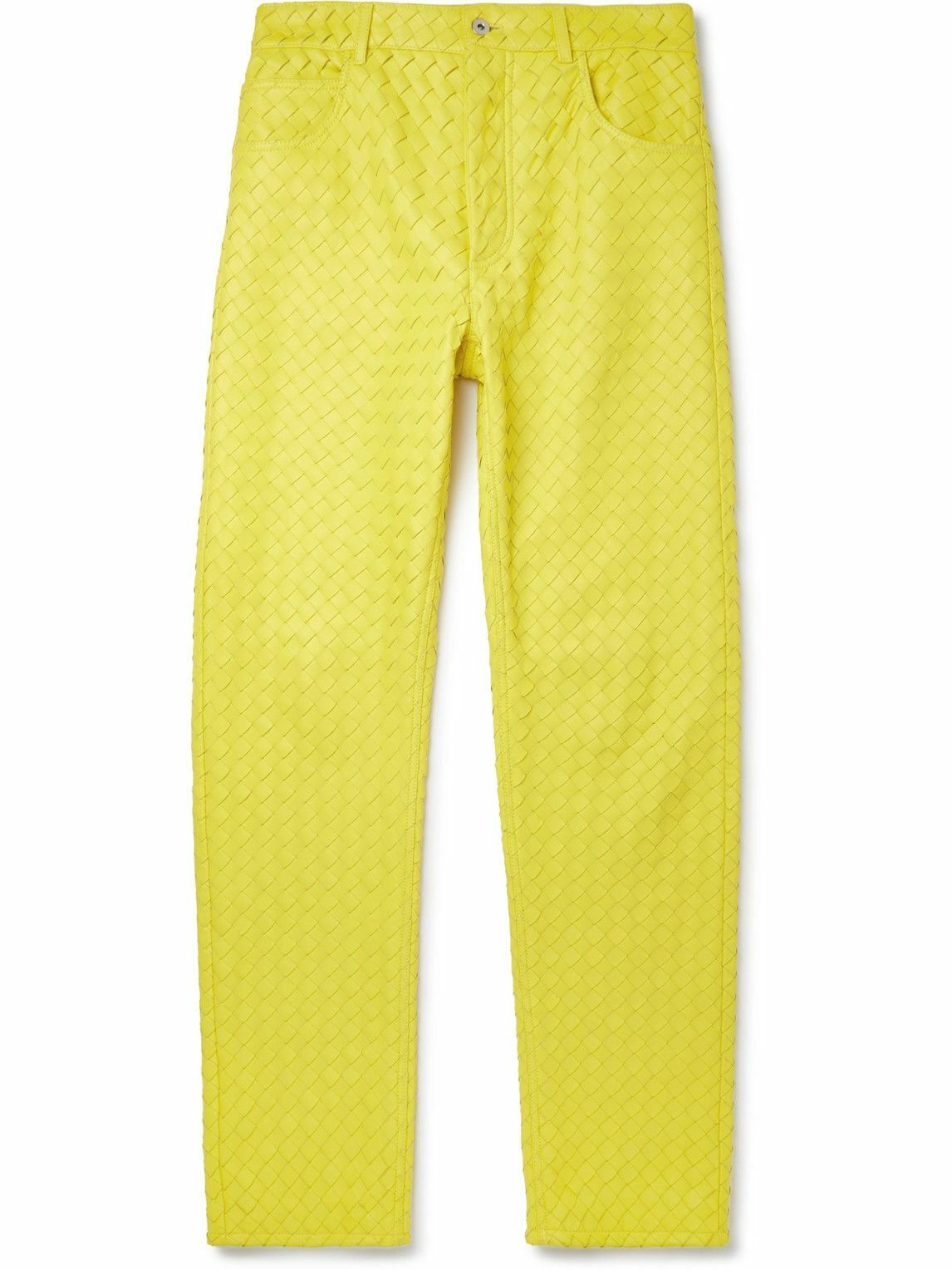 Photo: Bottega Veneta - Intrecciato Leather Trousers - Yellow
