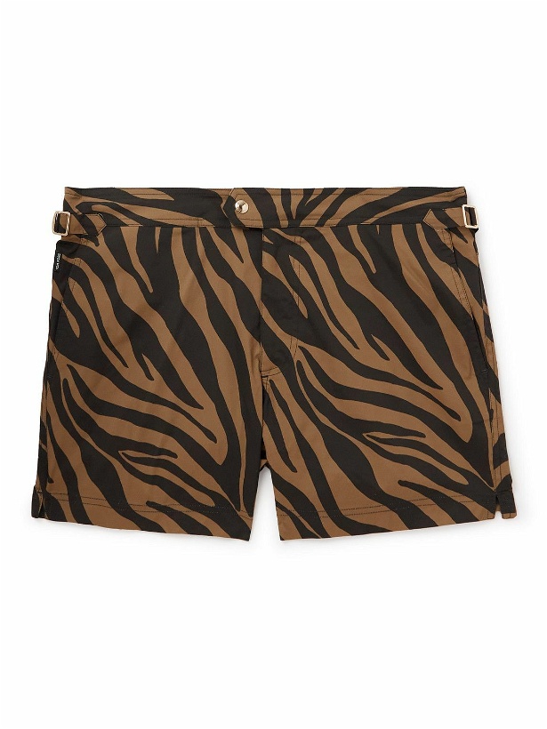 Photo: TOM FORD - Slim-Fit Short-Length Zebra-Print Swim Shorts - Brown