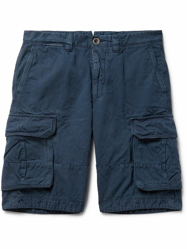 Photo: Incotex - Washed Cotton and Linen-Blend Cargo Shorts - Blue