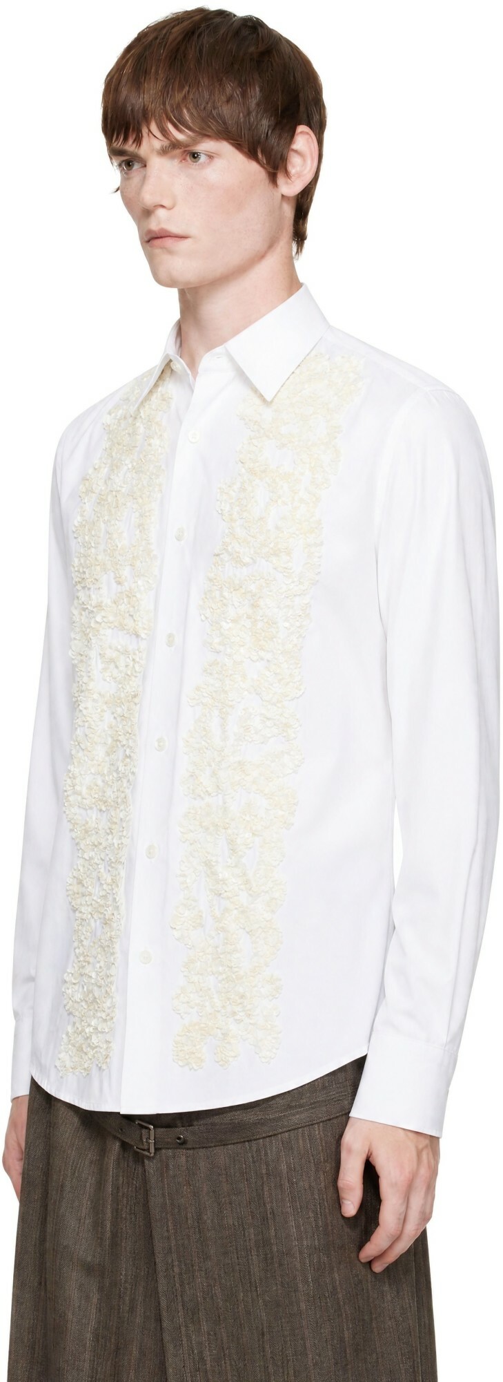 Dries Van Noten White Beaded Poplin Shirt