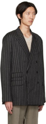 Acne Studios Gray Double-Breasted Pinstripe Blazer