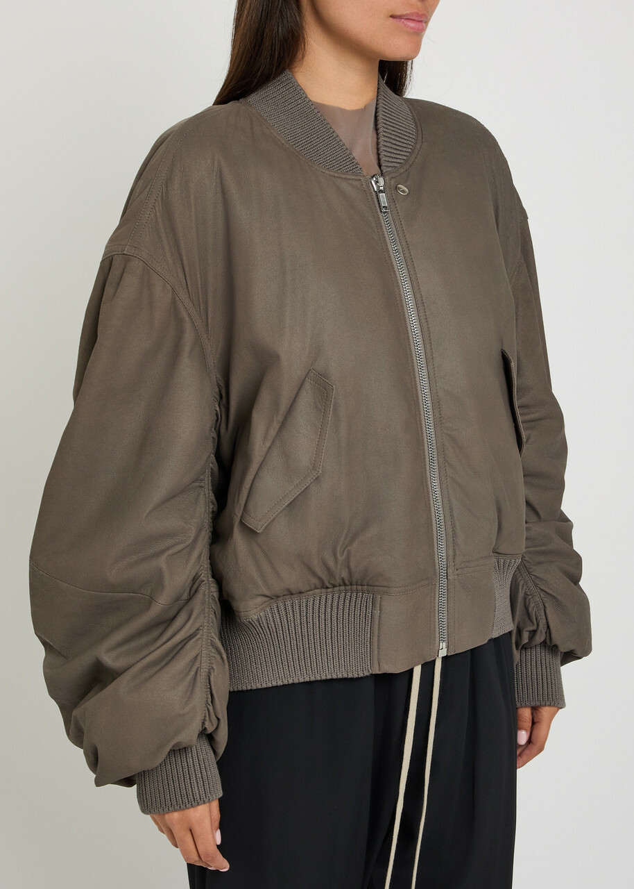 Rick Owens Secchia Flight Padded Leather Bomber Jacket Light Brown