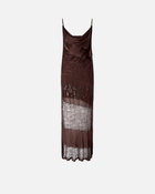 Pinko Satin Lace And Rhinestone Fringe Slip Dress Soil Brown