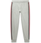 Moncler - Slim-Fit Tapered Striped Webbing-Trimmed Logo-Appliquéd Cotton-Jersey Sweatpants - Gray
