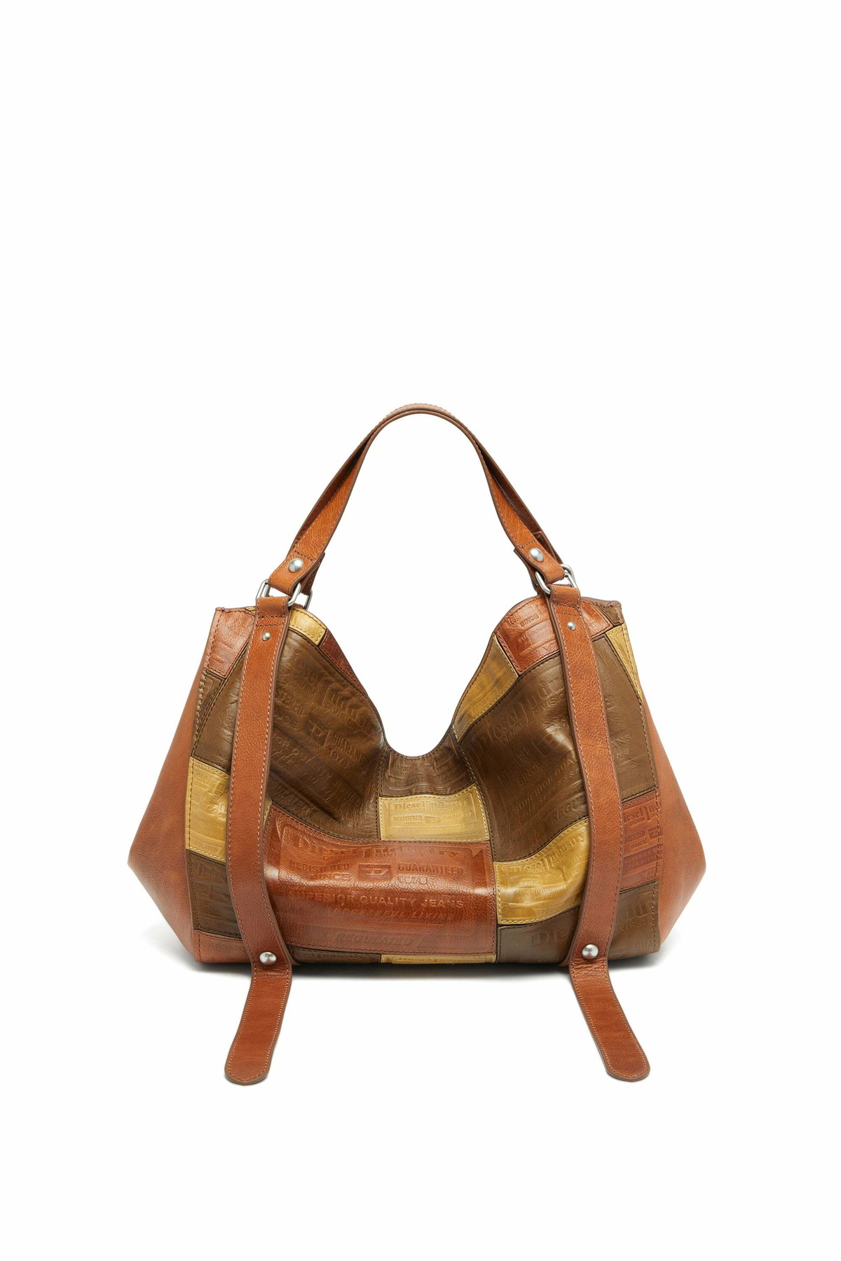 Diesel D-One-Medium top-handle bag in patchwork leather - Handbags - Unisex - Brown