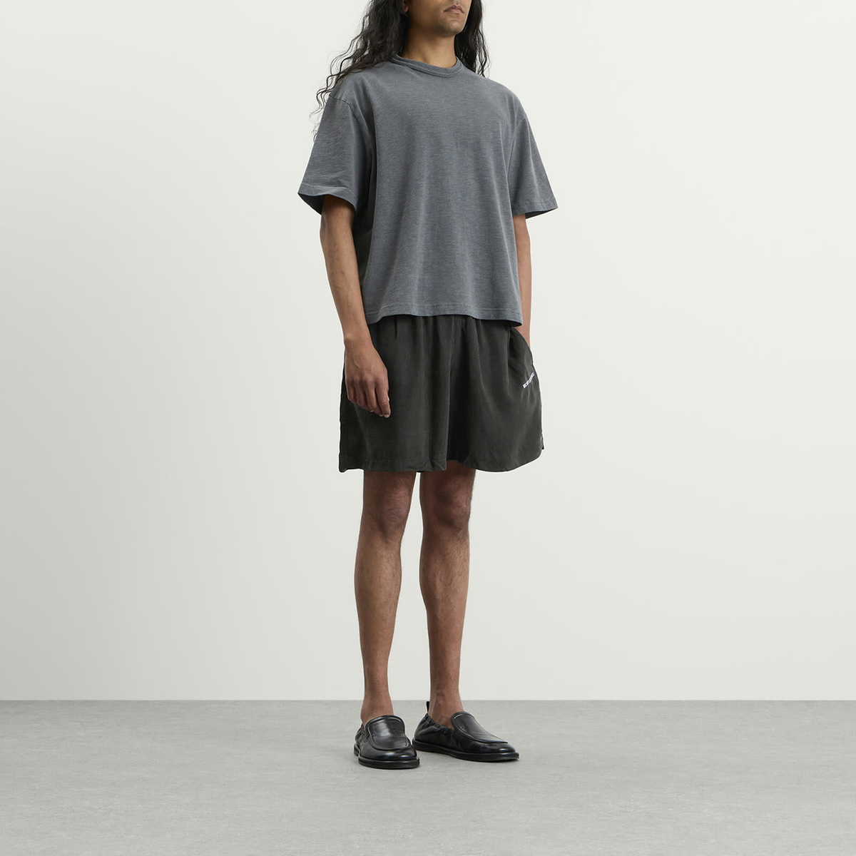 MKI Men's Ribbed Cupro Wide Leg Shorts in Sueded Black