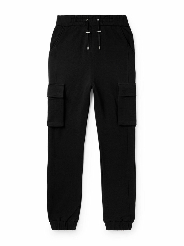 Photo: Balmain - Tapered Cotton-Jersey Cargo Sweatpants - Black
