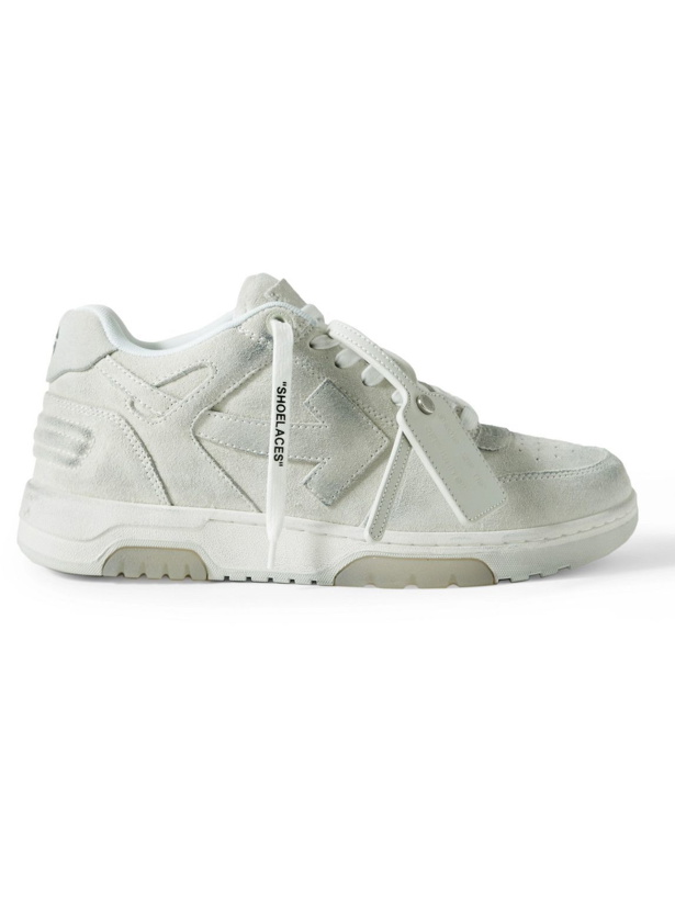Photo: Off-White - Out of Office Distressed Leather-Trimmed Suede Sneakers - Neutrals