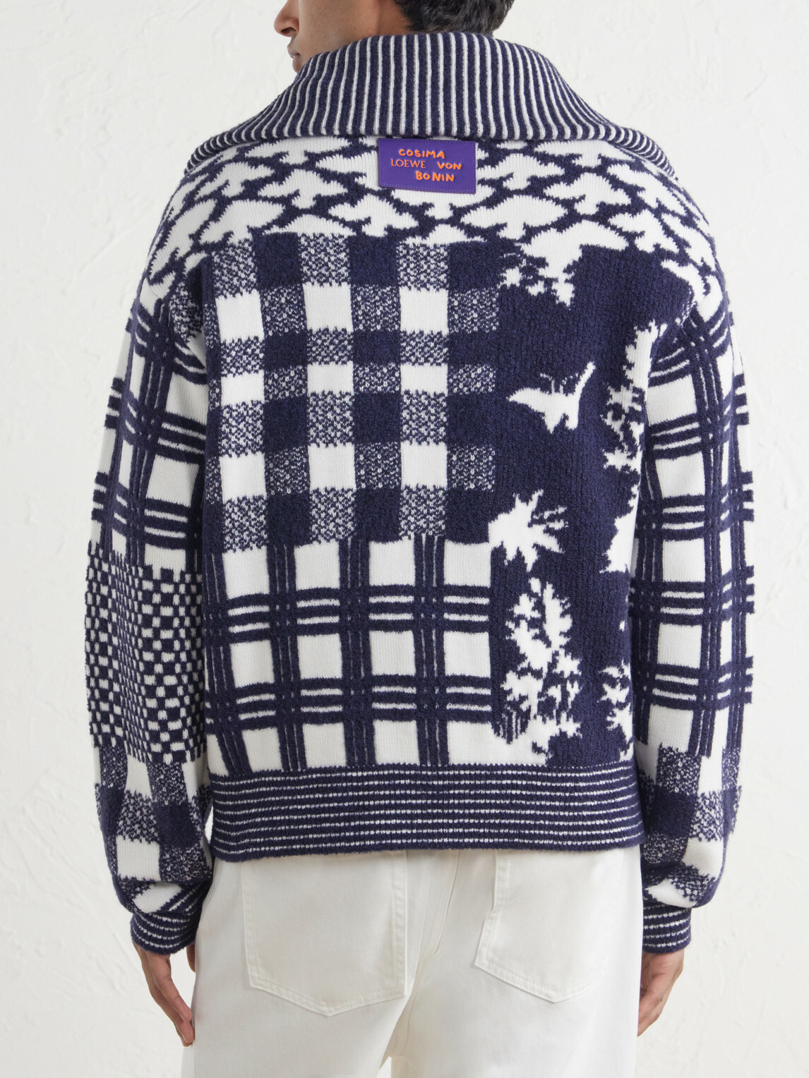 LOEWE - Checked Wool-Blend Half-Zip Sweater - Blue Loewe