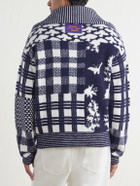 LOEWE - Checked Wool-Blend Half-Zip Sweater - Blue