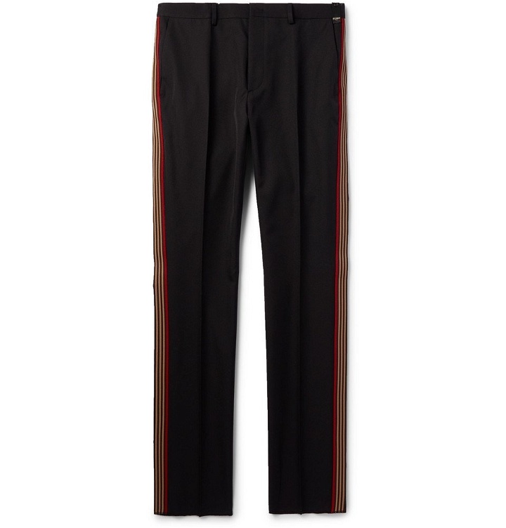 Photo: Fendi - Black Slim-Fit Webbing-Trimmed Tech-Twill Trousers - Black