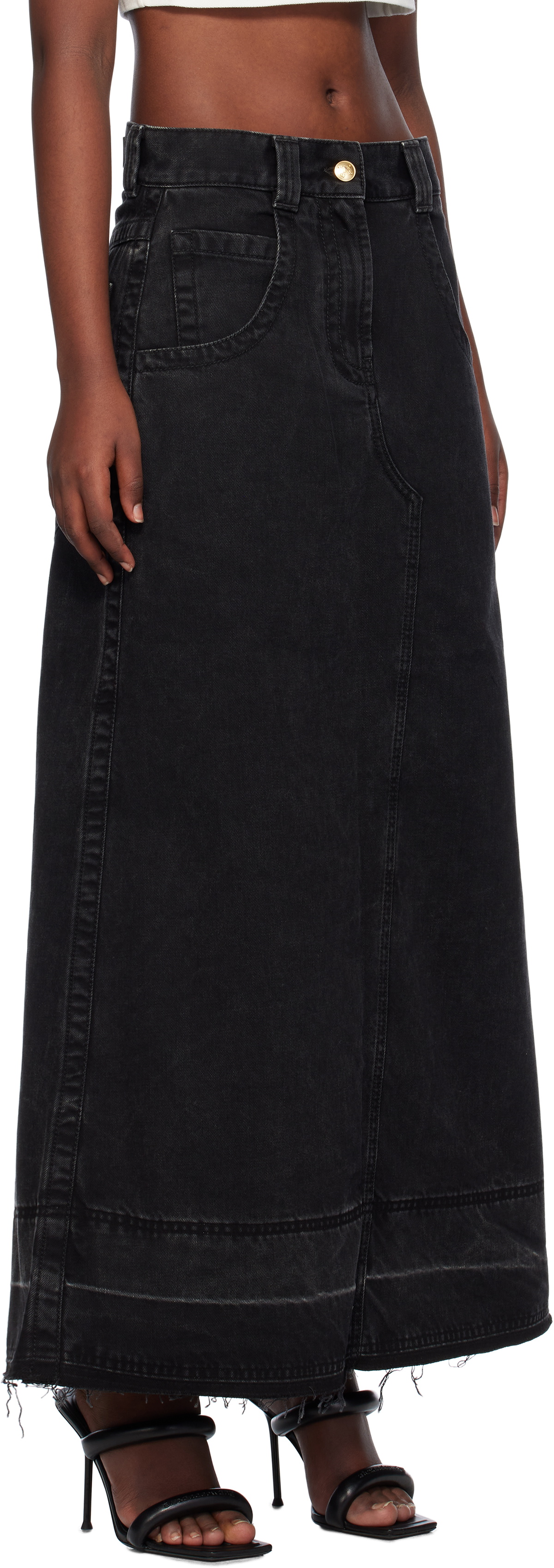 Palm Angels Black Split Denim Maxi Skirt