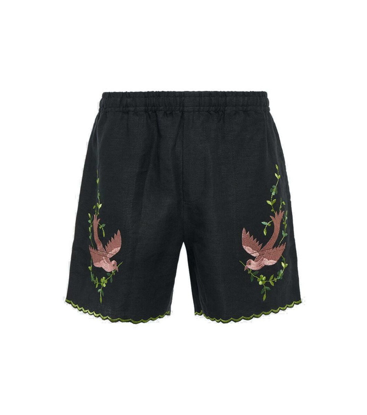 Photo: Bode Rosefinch embroidered linen Bermuda shorts