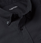 TOM FORD - Slim-Fit Button-Down Collar Cotton and Cashmere-Blend Shirt - Blue