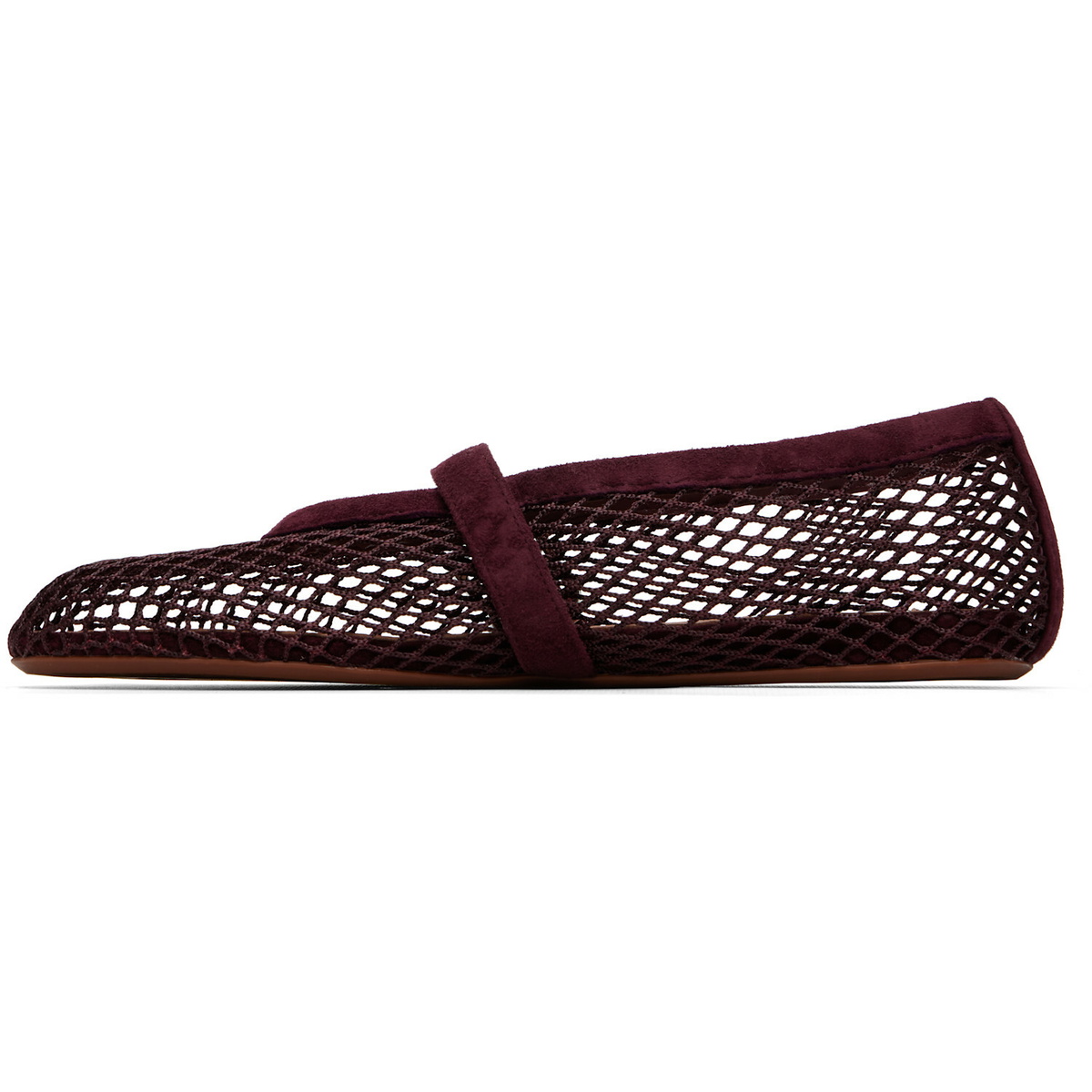 ALAÏA Burgundy Fishnet Suede Ballerina Flats