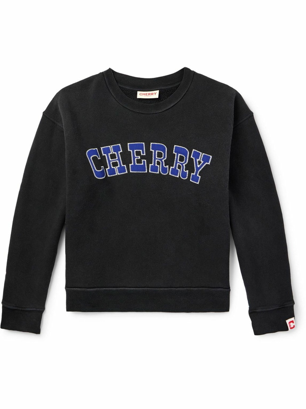 Photo: Cherry Los Angeles - Vintage Athletic Logo-Appliquéd Garment-Dyed Cotton-Jersey Sweatshirt - Black