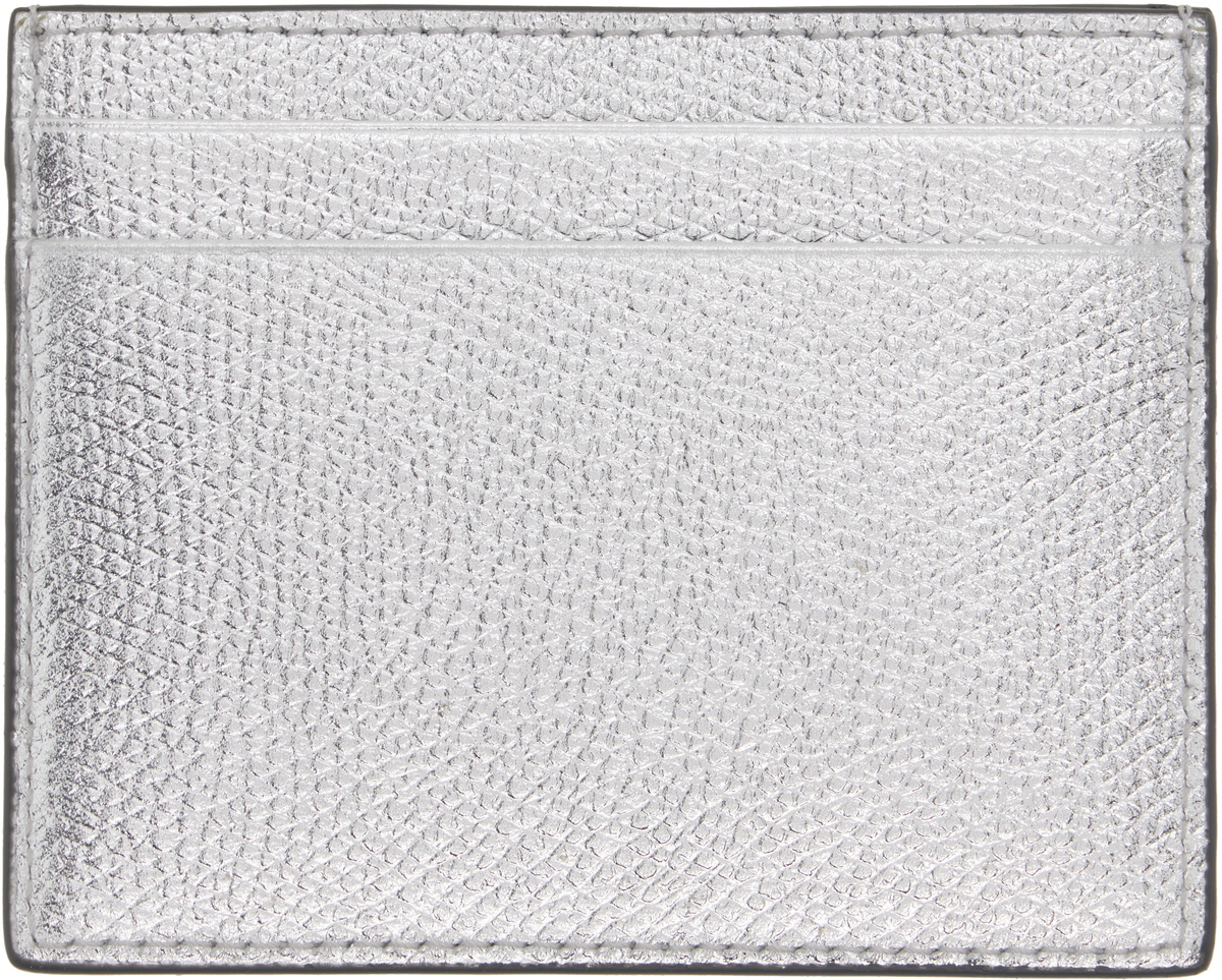 Valentino Garavani Silver VLogo Signature Laminated Grainy Calfskin Card Holder