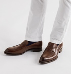 BRIONI - Polished-Leather Penny Loafers - Brown