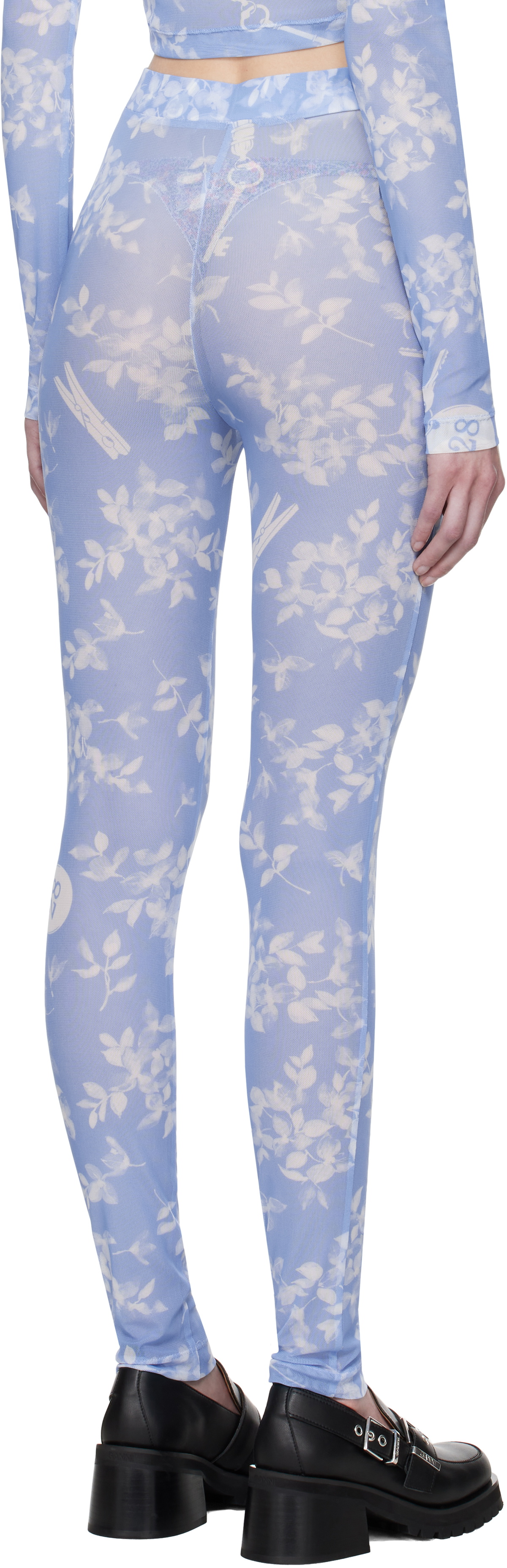 Moschino Jeans Blue Floral Print Mesh Leggings
