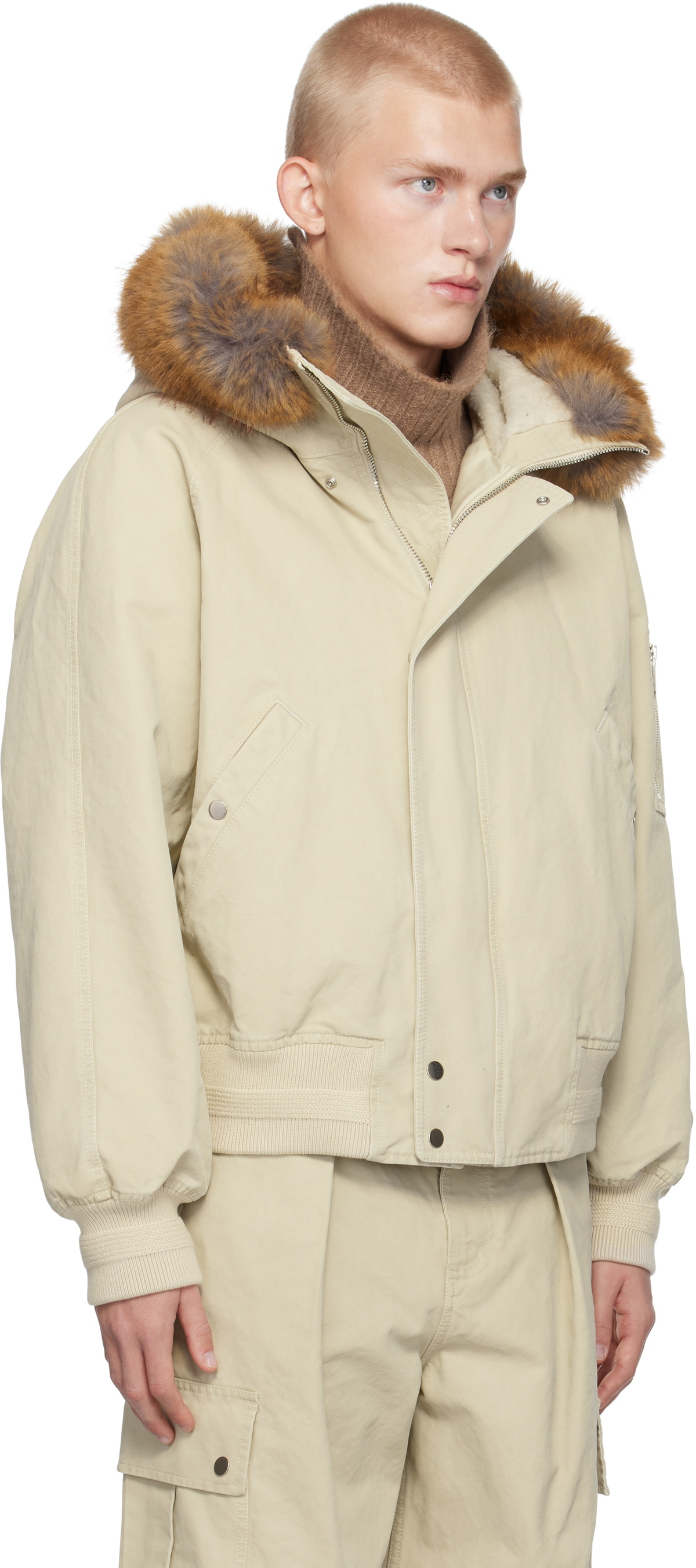 Burberry Beige Faux-Fur Trim Cotton Bomber Jacket