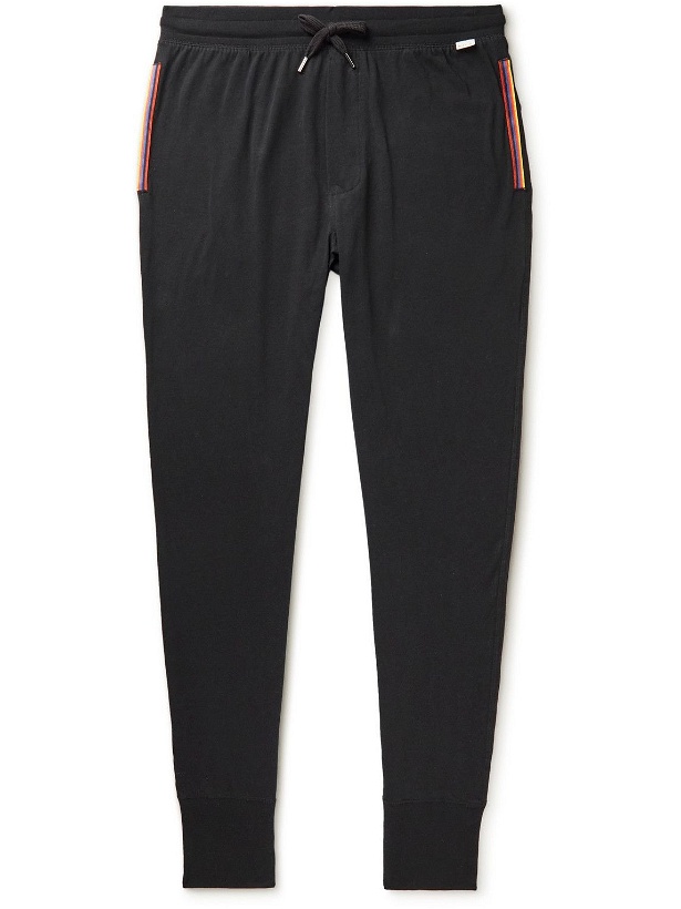Photo: Paul Smith - Tapered Striped Grosgrain-Trimmed Cotton-Jersey Sweatpants - Black