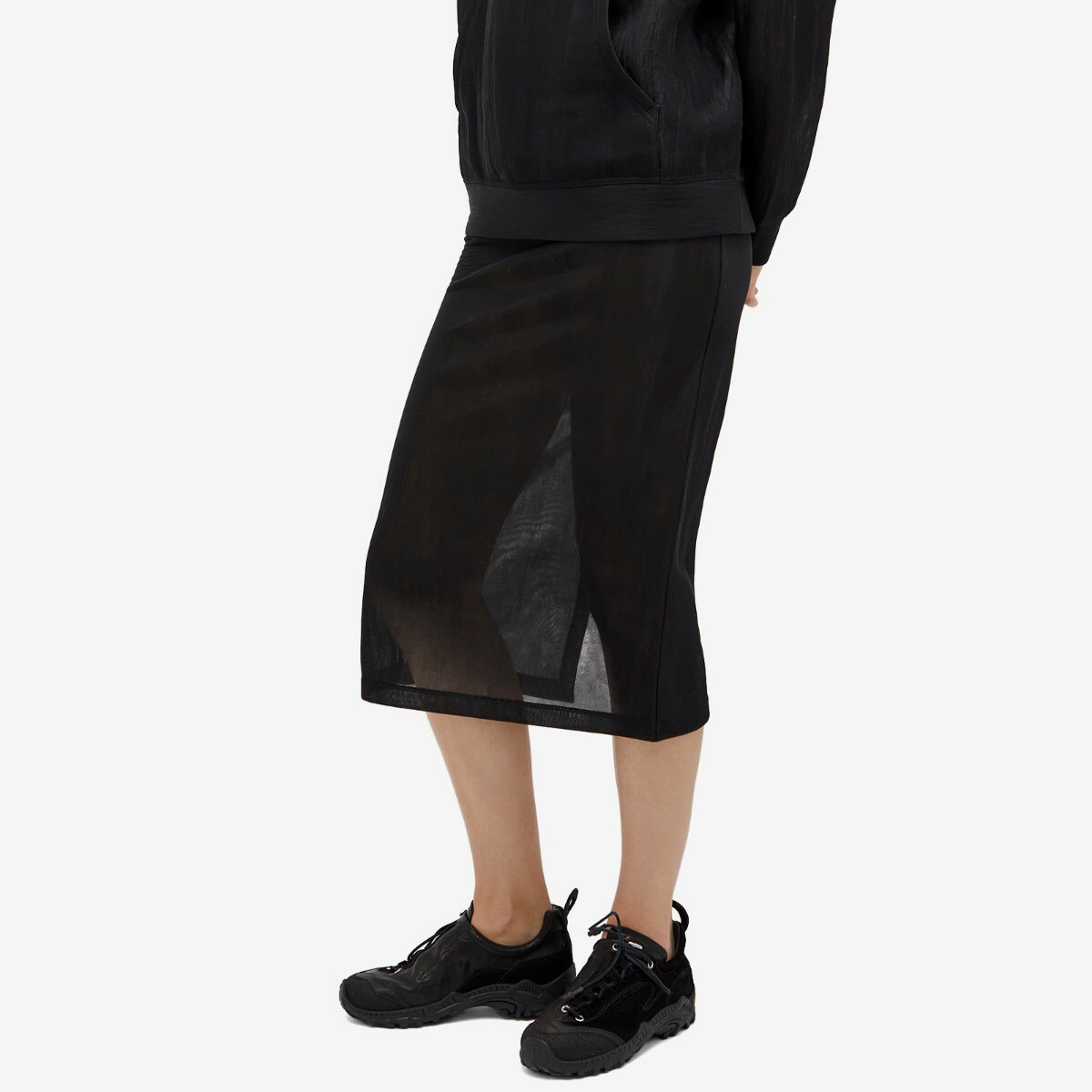 Auralee Women's Elastic Sheer Nylon Skirt in Black