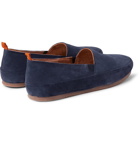 Mulo - Shearling-Lined Suede Slippers - Navy