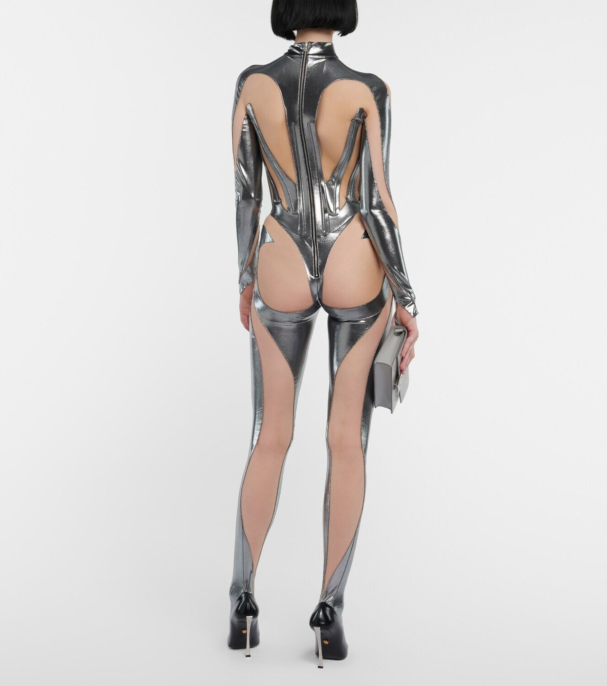 Mugler - Paneled mesh jumpsuit