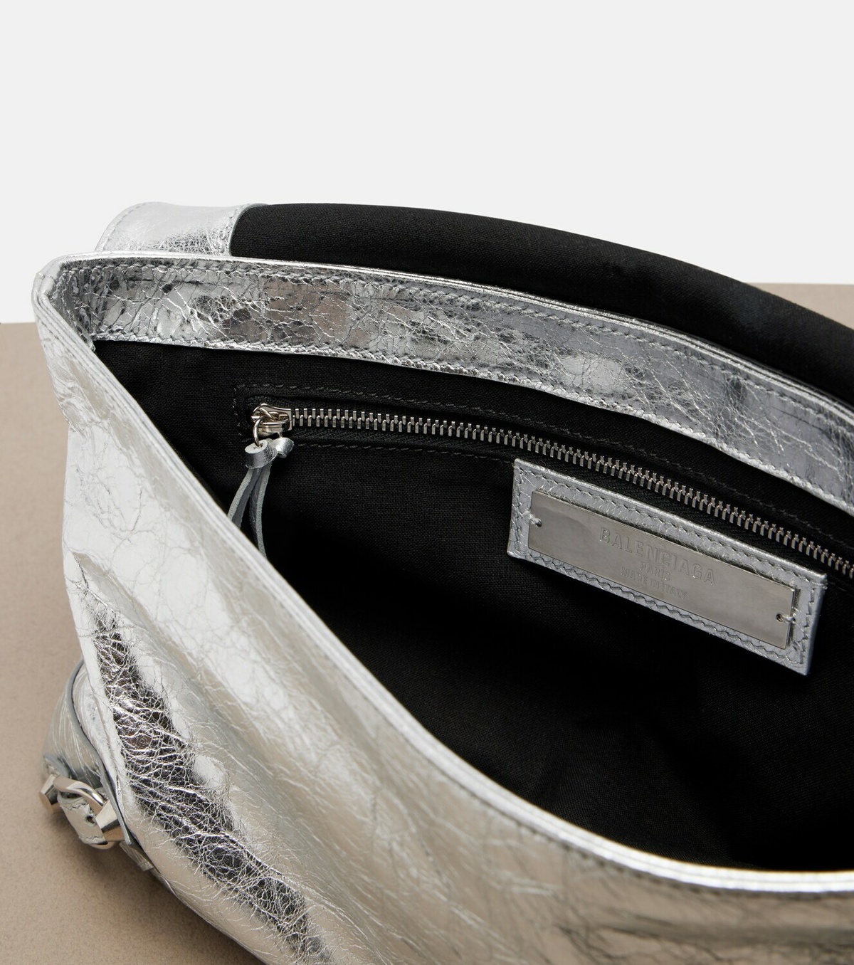Balenciaga Le City metallic leather clutch