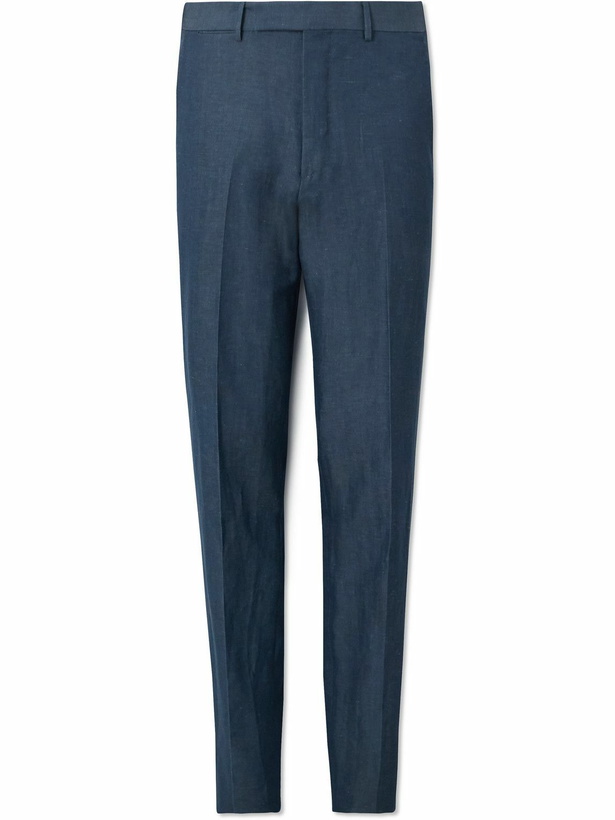 Photo: Zegna - Straight-Leg Slub Wool and Linen-Blend Suit Trousers - Blue