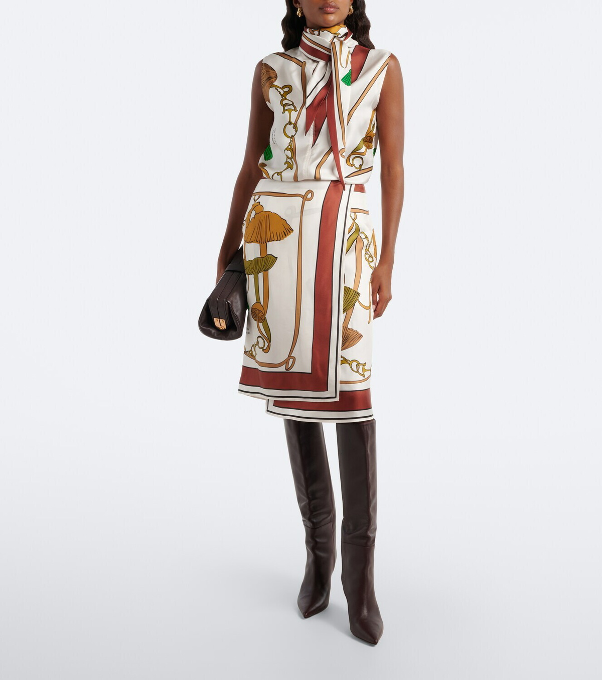 Dorothee Schumacher Cosmic Funghi printed tie-neck silk twill top
