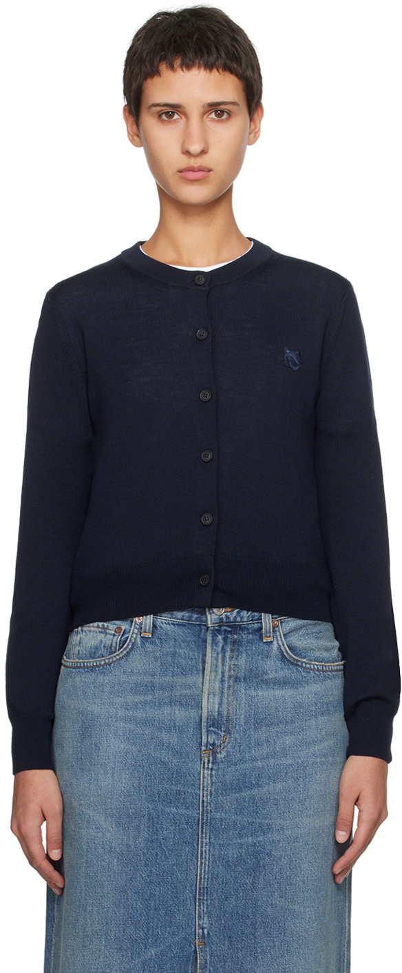 Maison Kitsuné Navy Bold Fox Head Patch Cardigan Maison Kitsune