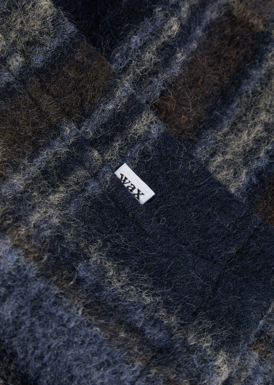 Wax London Whiting Checked Wool-blend Overshirt Navy