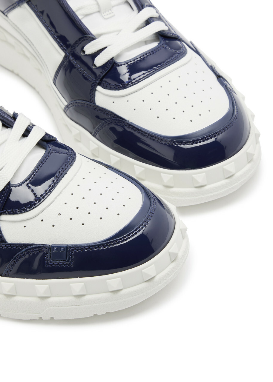Valentino Freedots Panelled Leather Sneakers White And Blue