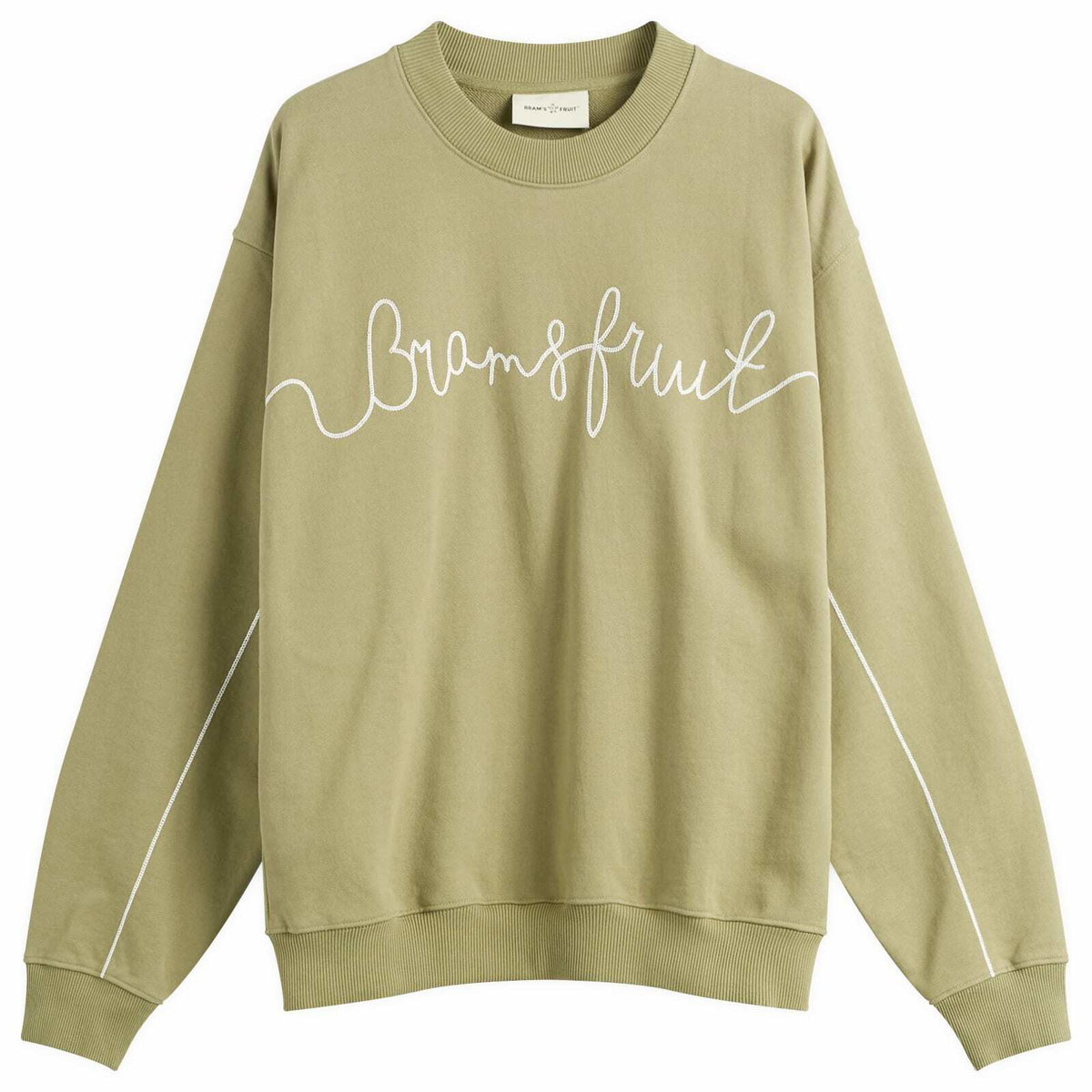 Bram's Fruit Men's Garden Hose Chain Stitch Crewneck Sweatshirt in Solid Olive Green