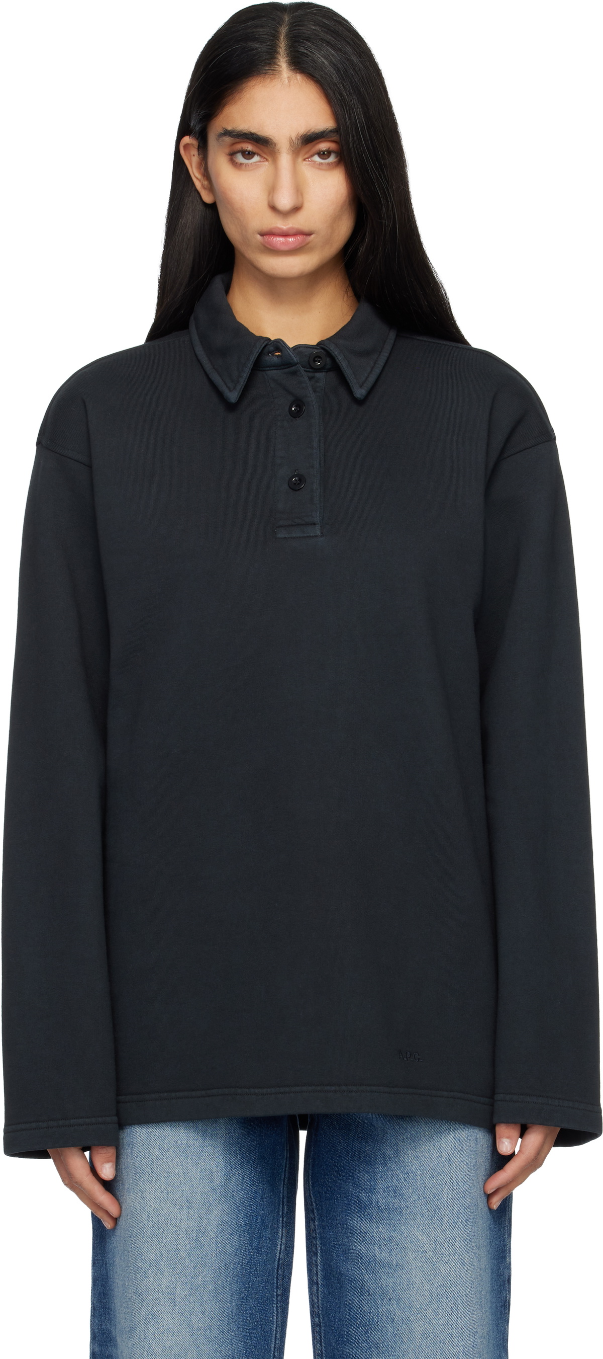 A.P.C. Black Long-Sleeve Polo