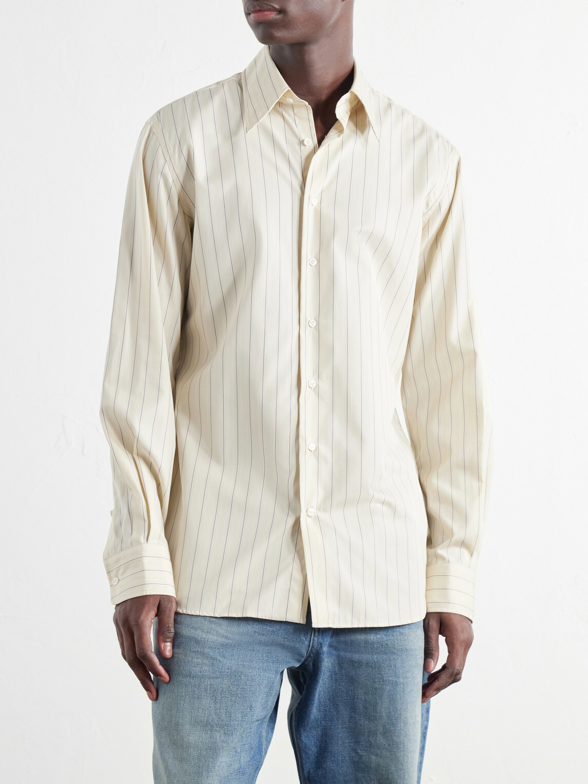 Husbands - Striped Cotton and Lyocell-Blend Poplin Shirt - Neutrals