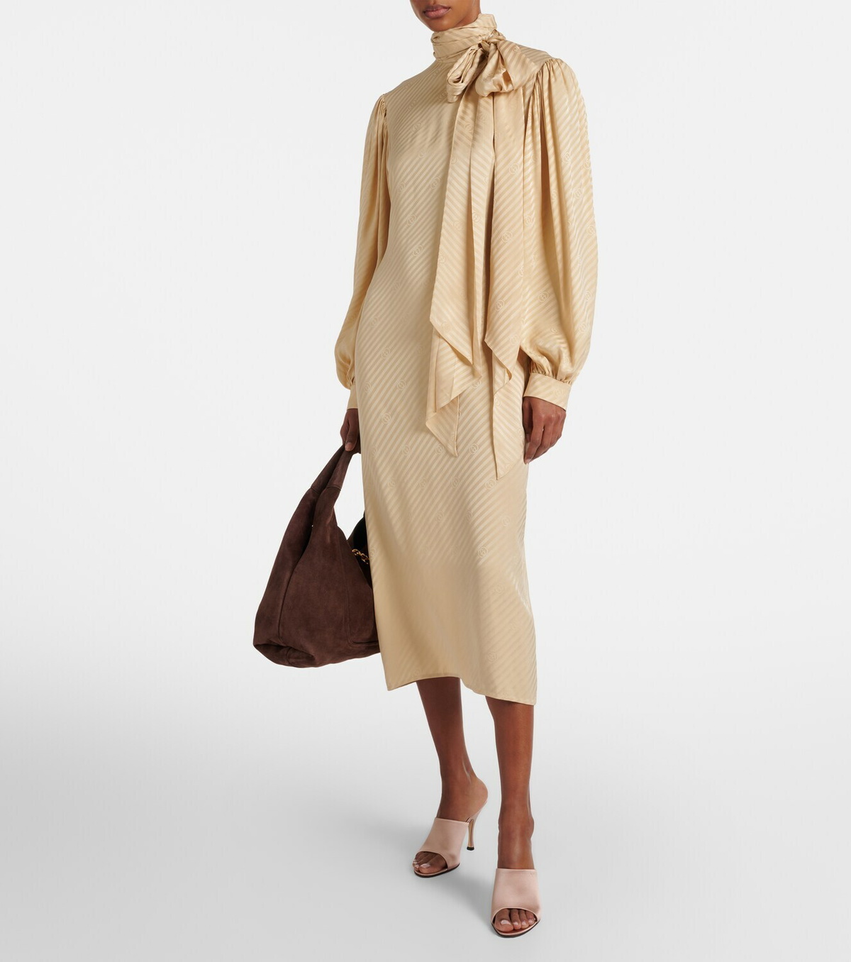Gucci GG draped striped silk jacquard midi dress