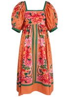 Farm Rio Fruit Garden Printed Cotton Midi Dress Orange